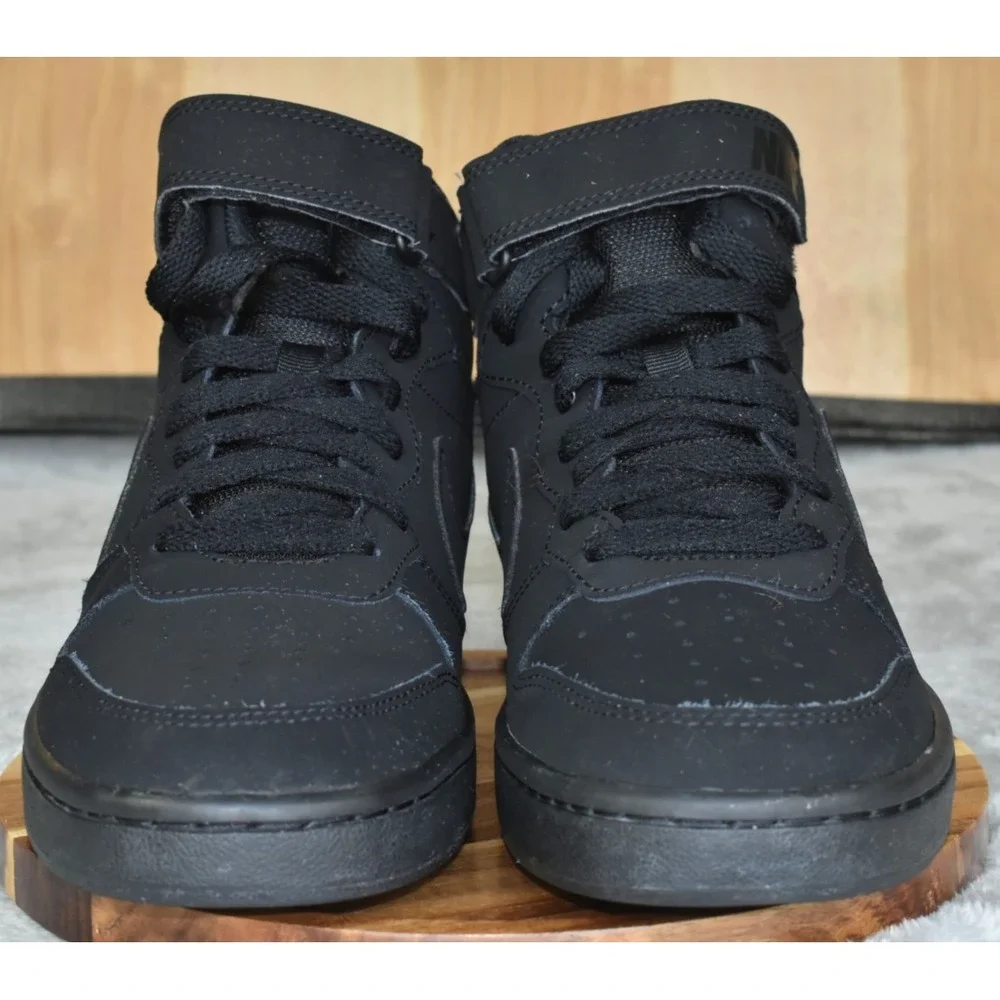 Nike Court Borough Mid 2 GS Kids Shoes Size 6.5Y Triple Black Suede Sneakers